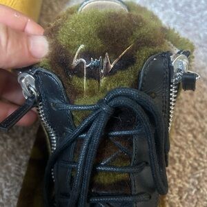 Giuseppe Zanotti Green and Brown Camouflage Fur-Trim Sneaker 43 1/2